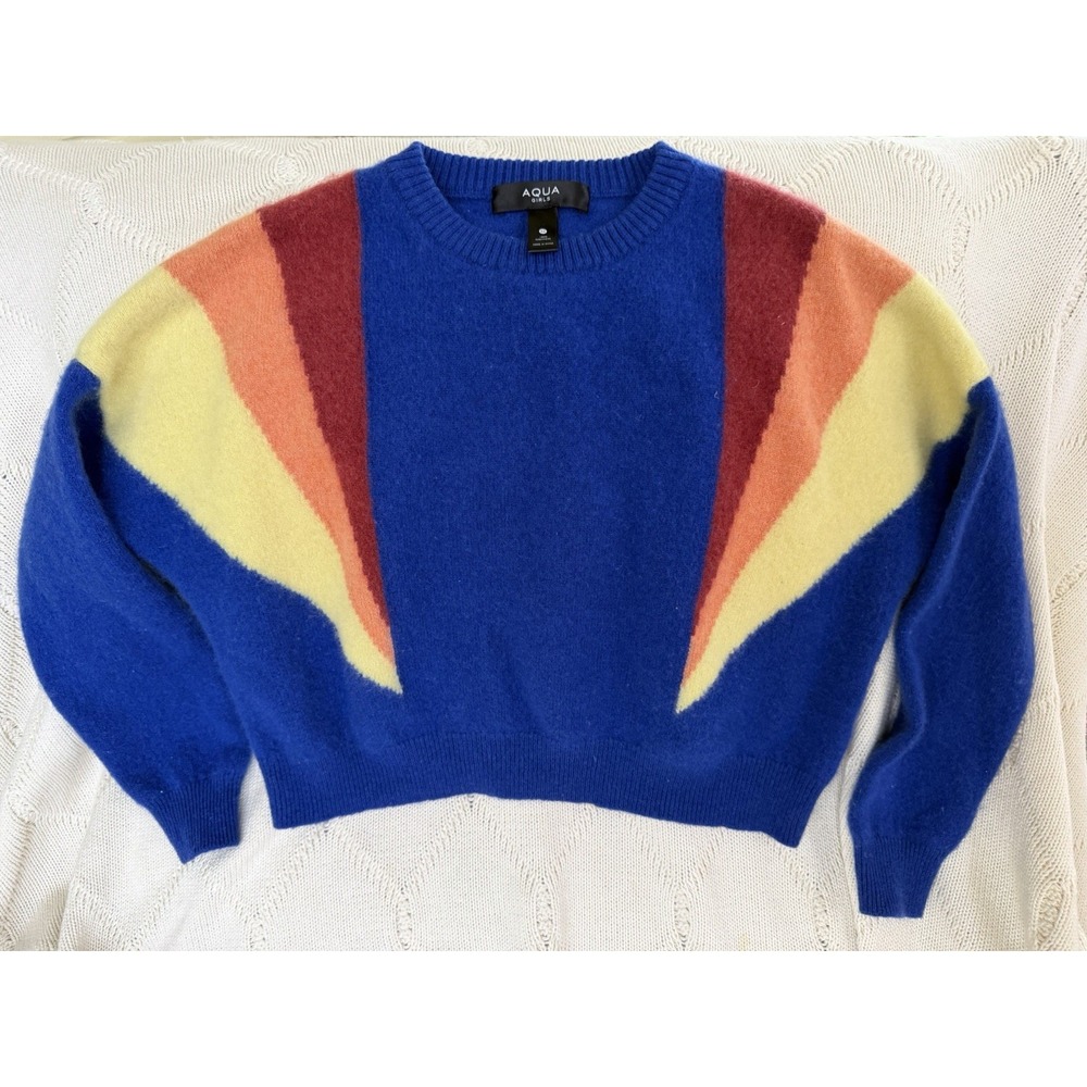 Aqua Girls' Cashmere Colorblock Panel Rainbow Colors Cobalt/Primary Size M 8/10